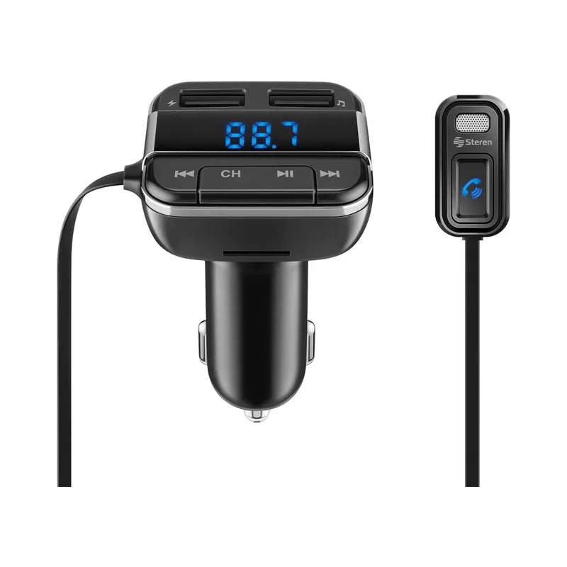 Transmisor FM Bluetooth con noise cancelling, cargador USB y reproductor MP3 Steren FMT-869
