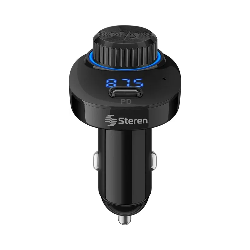Manos libres Bluetooth* y transmisor FM con cargador QC 18 W / PD 20 W y reproductor MP3 Steren FMT-874