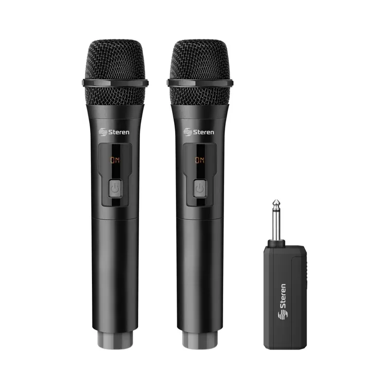 Sistema de 2 micrófonos inalámbricos y receptor, con batería recargable Steren MIC-288R