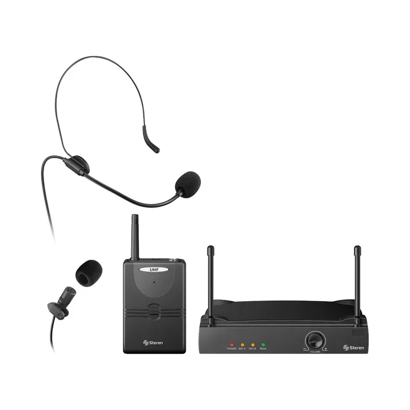 Micrófono inalámbrico profesional UHF de solapa o nuca, hasta 40 m de alcance Steren WR-804UHF