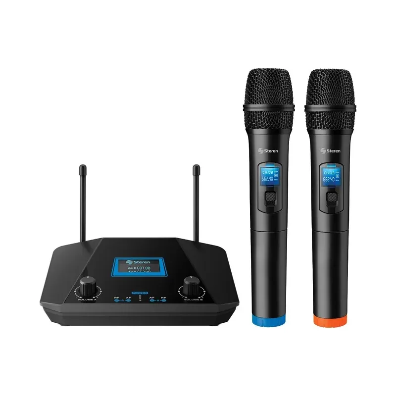 Sistema profesional con 2 micrófonos inalámbricos UHF Steren WR-809 UHF