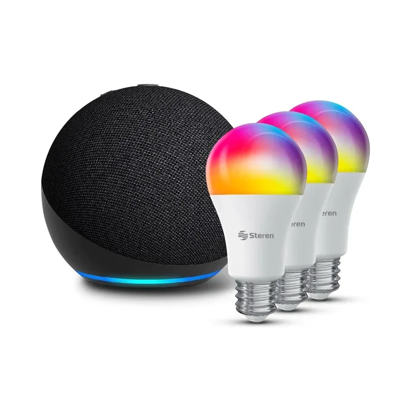 Alexa ECHO 5ª Gen más 3 bombillos Wi-Fi (ECHO DOT 5 GEN NE / SHOME-120/3) Steren ALEXA-COMBO 111