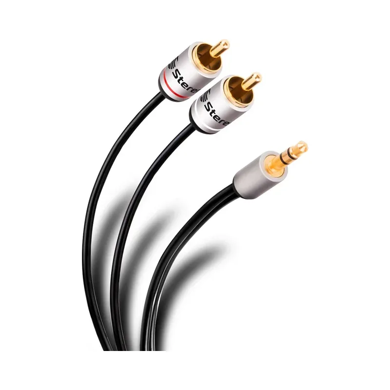 Cable plug 3,5 mm a 2 plug RCA de 90 cm, ultradelgado y conectores reforzados Steren 297-040