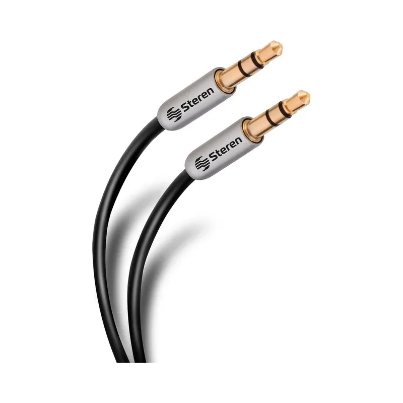 Cable auxiliar plug a plug 3,5 mm de 90 cm, ultradelgado y conectores reforzados Steren 297-070