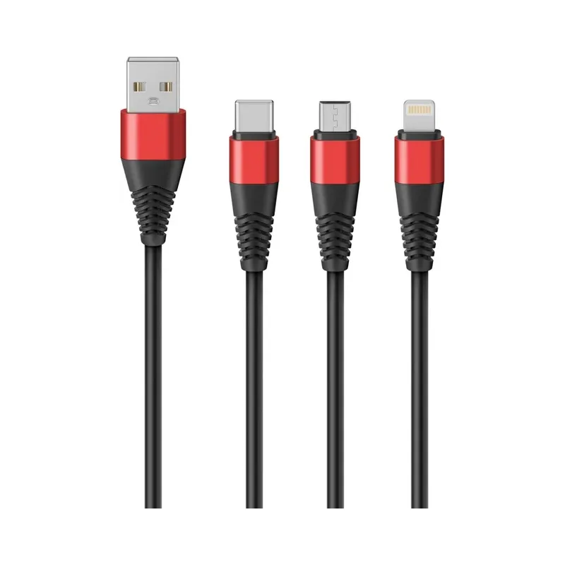 Cable 3 en 1, USB a LIGHTNING / micro USB / USB C, de 1,2 m Steren POD-419