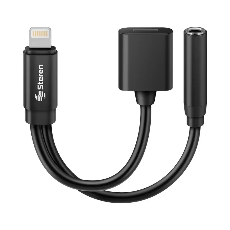Cable adaptador Lightning para audio 3,5 mm y carga Steren POD-457