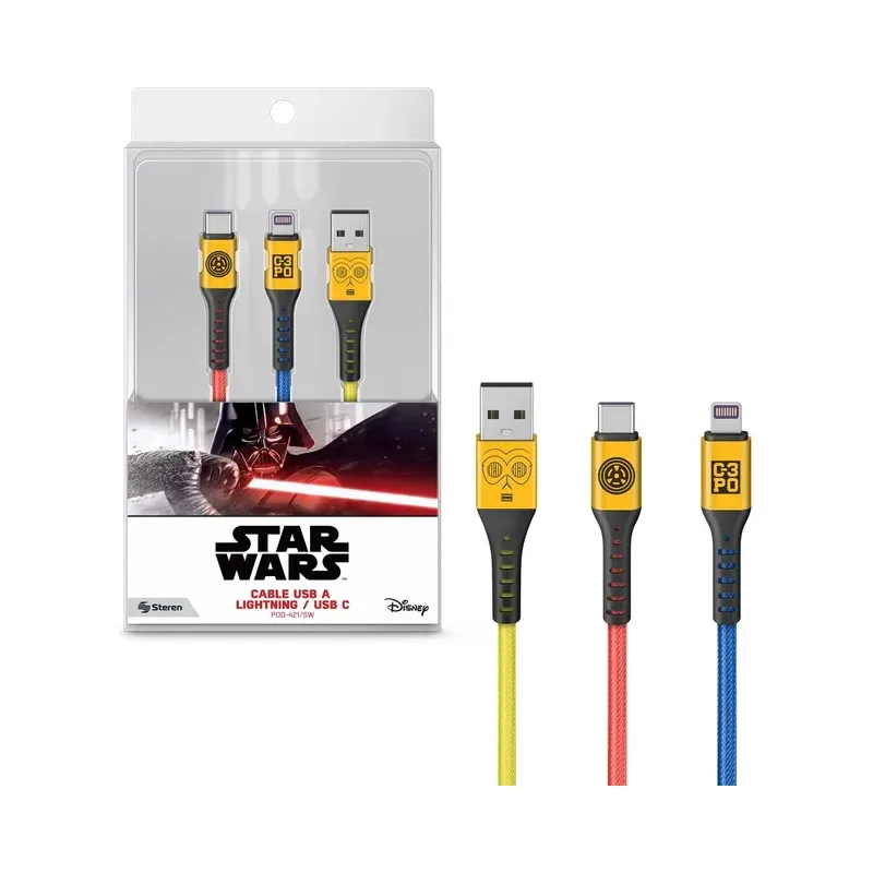 Cable 2 en 1, USB a Lightning / USB C Star Wars™ de 1 m Steren POD-421/SW