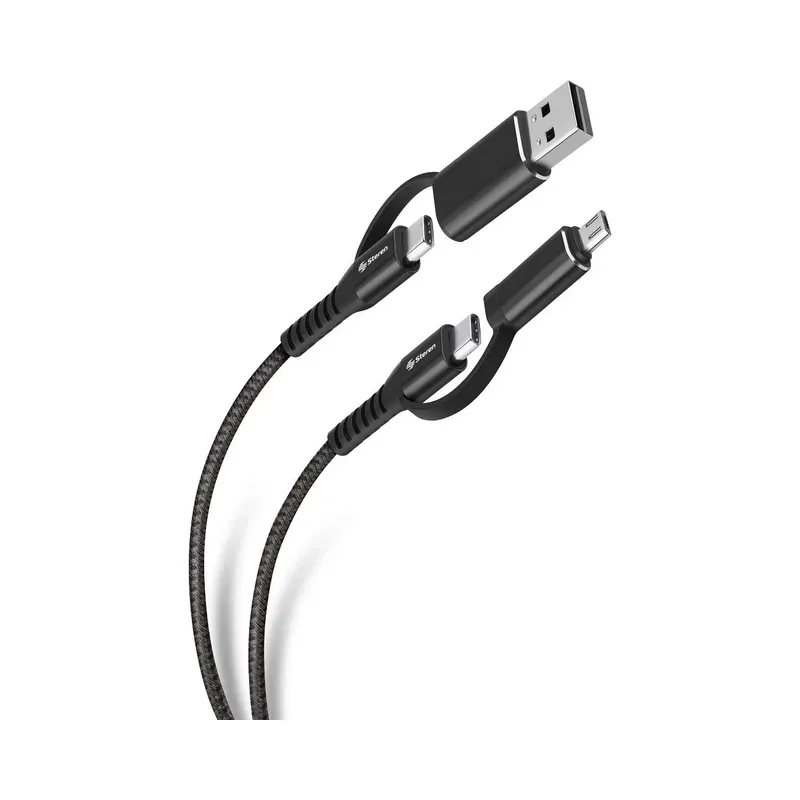 Cable 4 en 1, USB/USB C a Micro USB/USB C de 1 m Steren USB-4711
