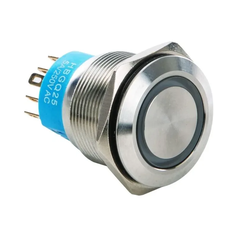 Switch de push con botón redondo metálico e iluminación, normalmente abierto o normalmente cerrado Steren AU-120