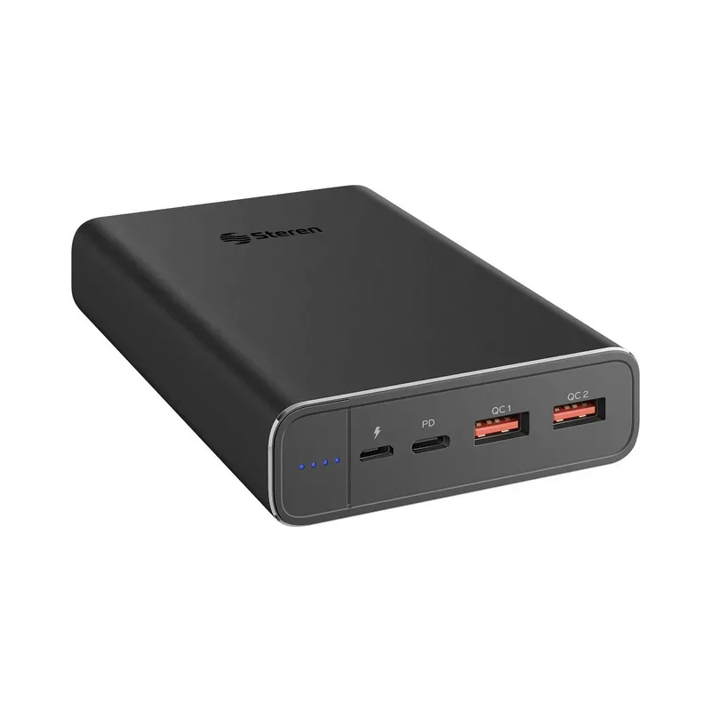 Power Bank de 24,000 mAh PD 100 W / QC 18 W con 1 salida USB C y 2 salidas USB Steren PB-100