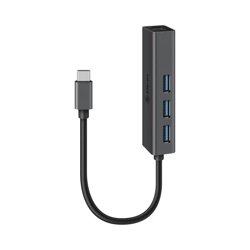 Adaptador USB C a Gigabit Ethernet (RJ45), con HUB USB 3.0 Steren USB-4730