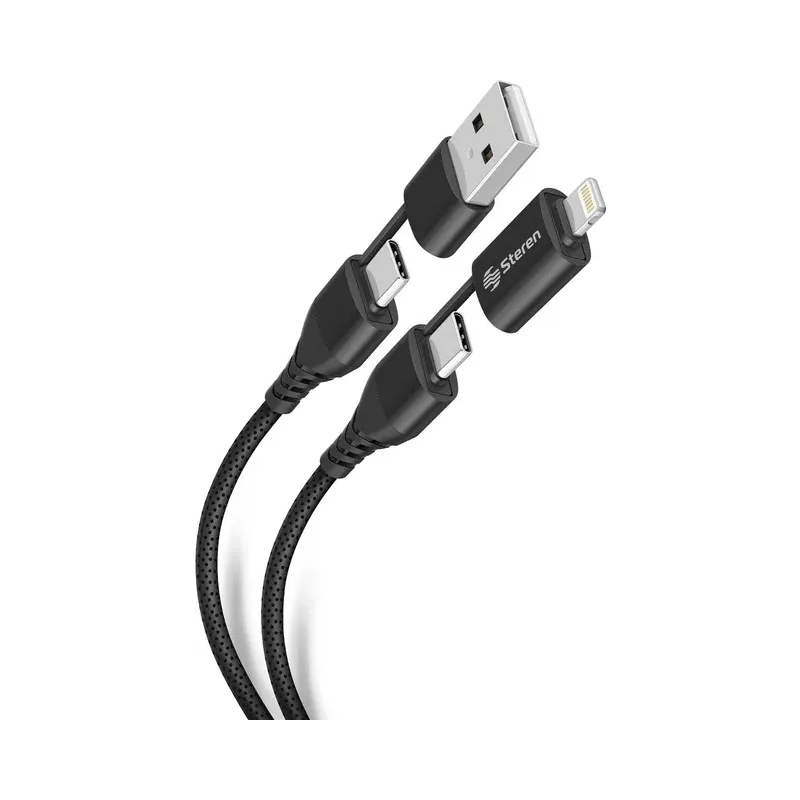 Cable 4 en 1, USB/USB C a Lightning/USB C de 1 m Steren USB-4721