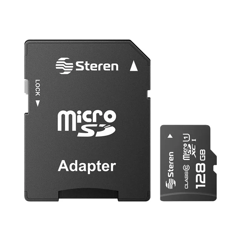 Memoria microSD XC de 128 GB, clase UHS- IU1, V10, A1, con adaptador SD Steren MSD-128ST
