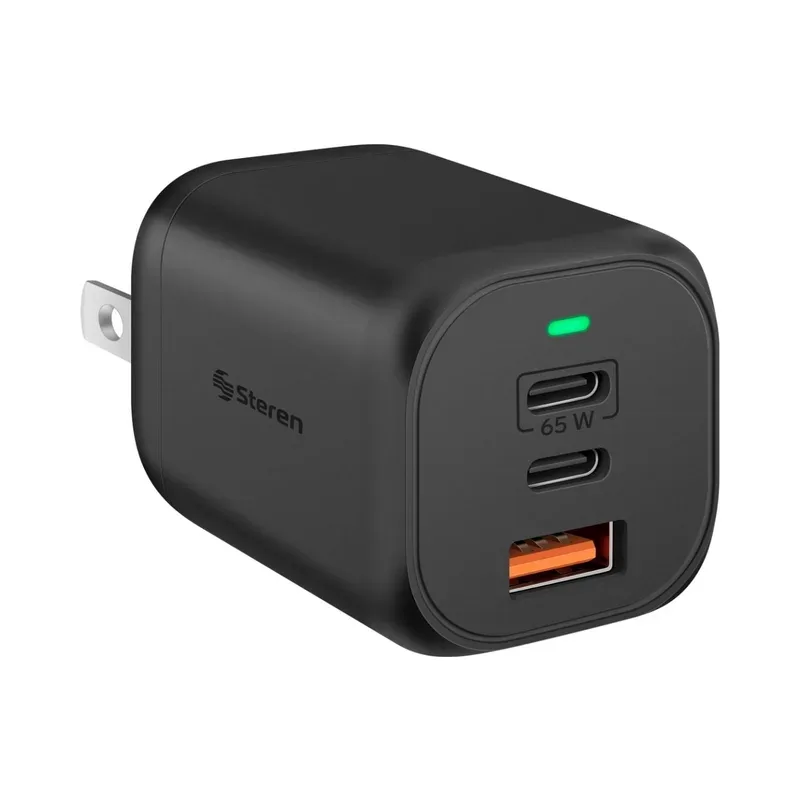 Cargador GaN USB C PD 65 W / USB QC 35 W Steren ELI-7065