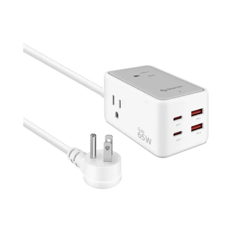 Cargador GaN USB C PD 65 W / USB QC 18 W con multicontactos Steren ELI-7065EXT