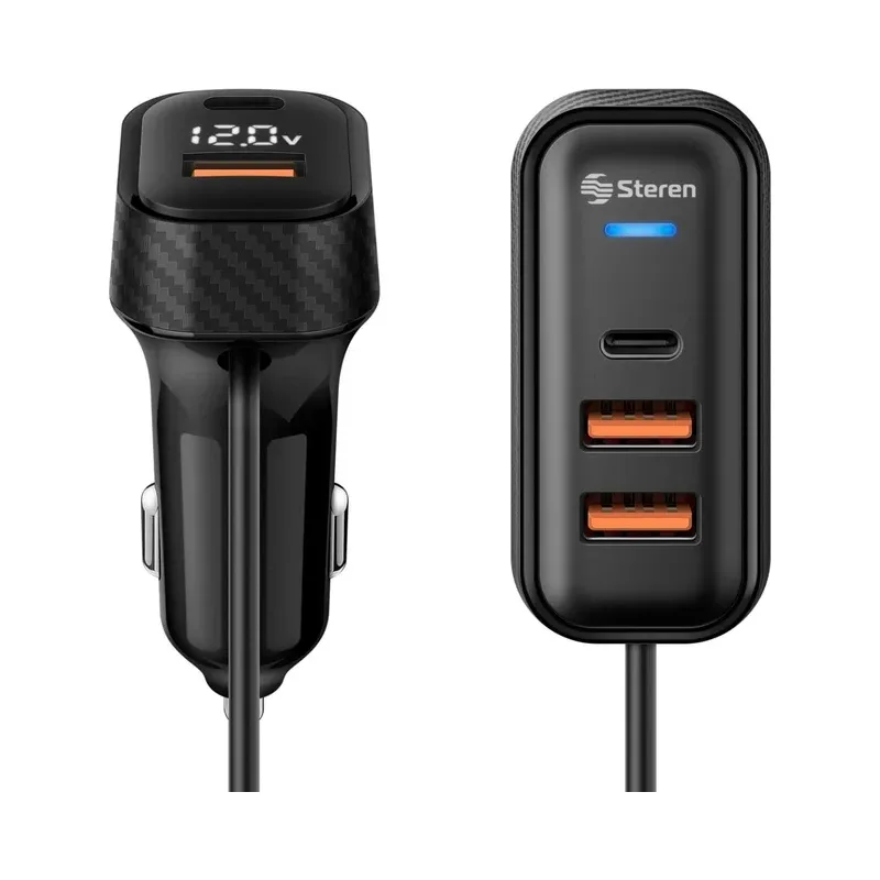 Cargador USB C PD 30 W, con extensor, para auto Steren ELI-866