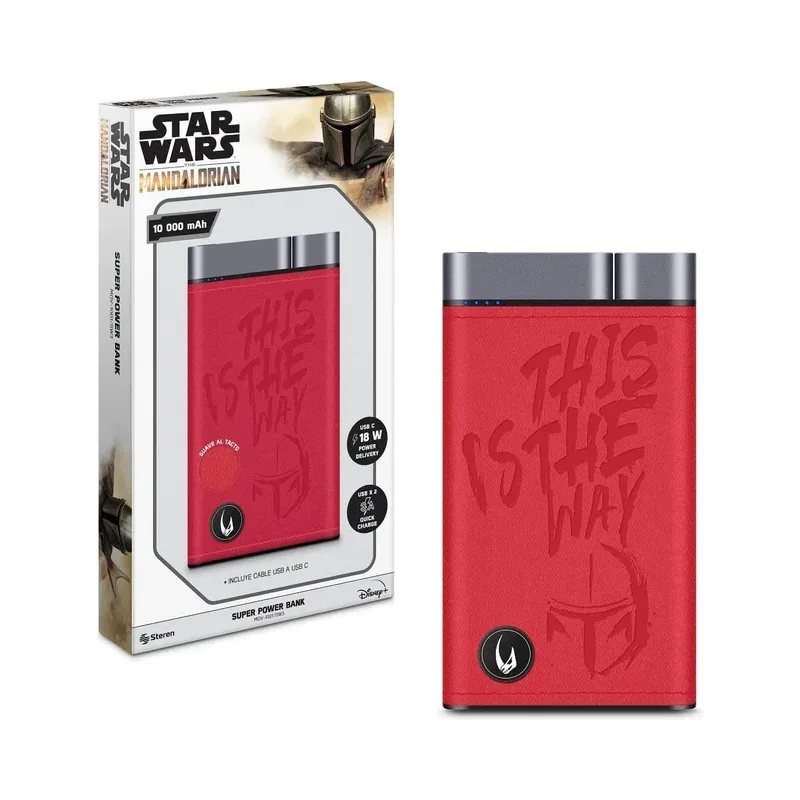 Power Bank de 10,000 mAh con QC y PD 18 W con 2 salidas USB y 1 USB C Star Wars™ Steren MOV-1001/SW