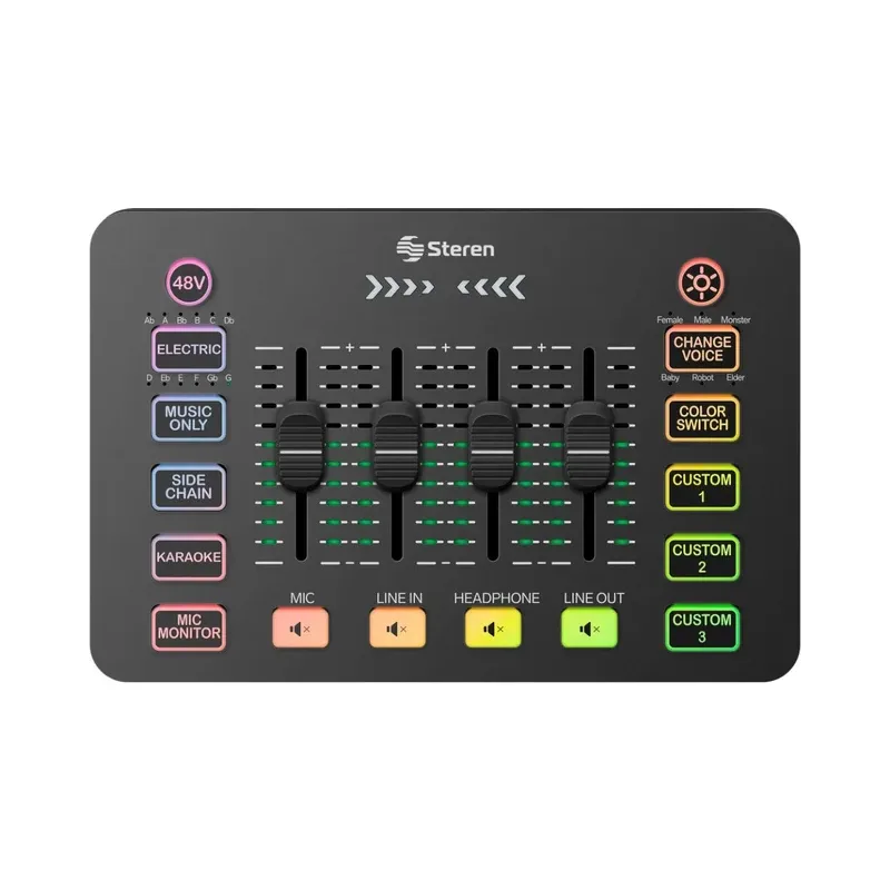 Consola de 4 canales para streaming y grabación Steren MIX-140