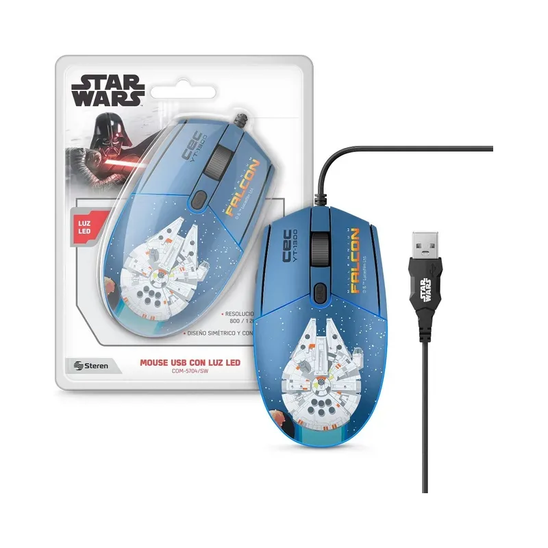 Mouse USB 800 / 1200 / 1600 DPI con luz LED Star Wars™ Steren COM-5704/SW