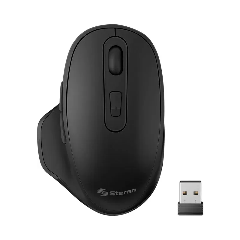 Mouse inalámbrico ergonómico con batería recargable 800 / 1200 / 1600 DPI, negro Steren COM-5840NE
