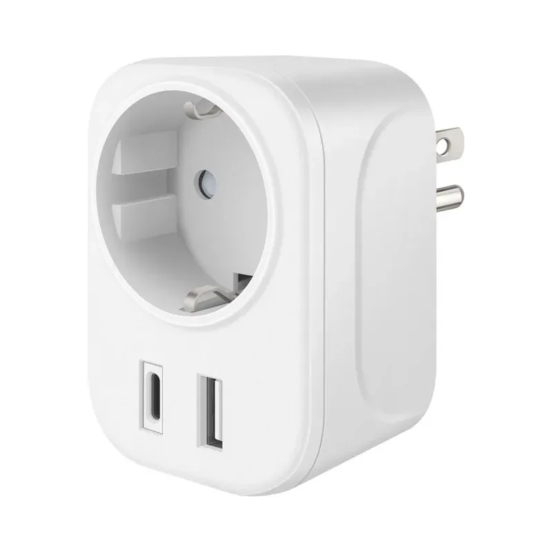Adaptador de toma corriente americano a europeo con doble cargador USB A / USB C Steren 905-124