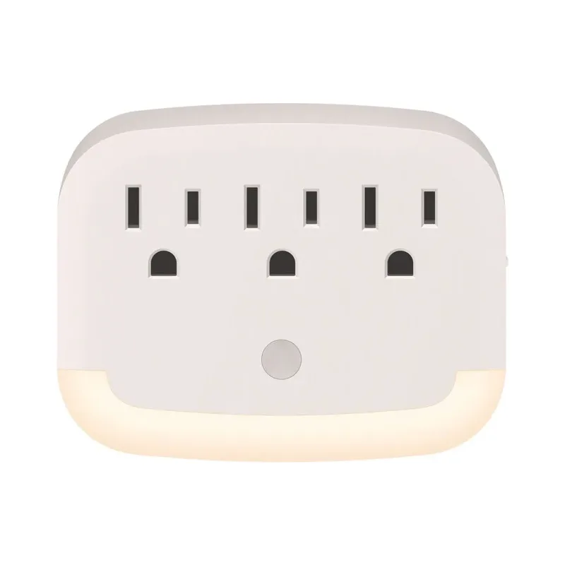 Regleta de pared con 3 salidas polarizadas y luz LED de noche Steren 905-117