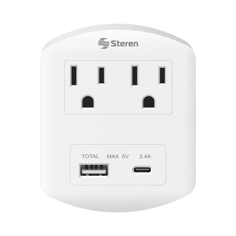 Multicontacto de pared con 2 salidas polarizadas y centro de carga USB / USB C Steren 905-155