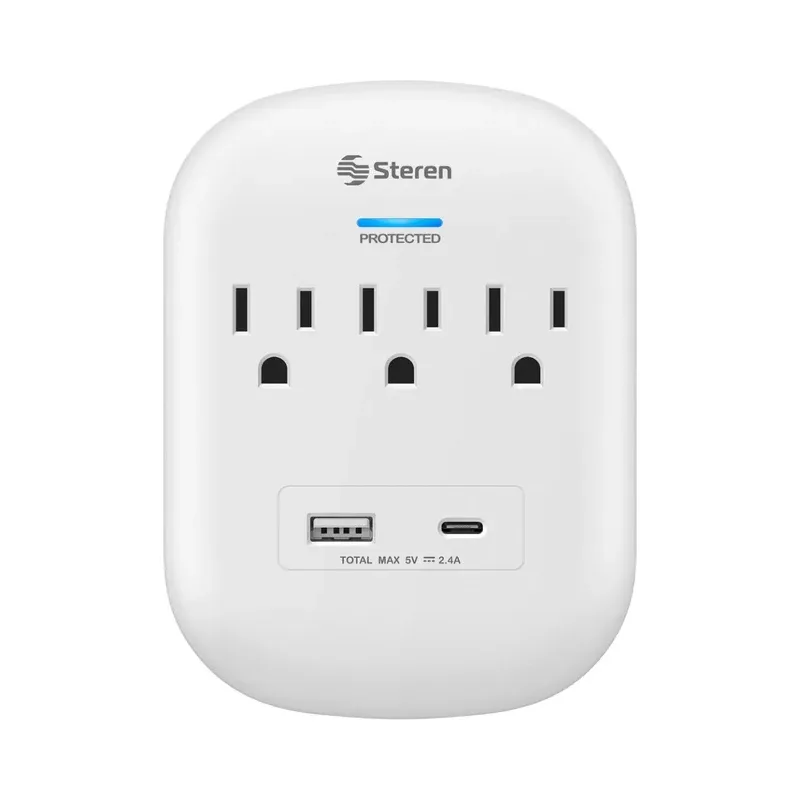 Clavija adaptadora de 3 contactos polarizados y cargador USB / USB C Steren 905-160