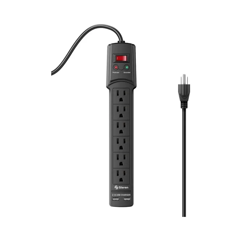 Multitoma de 6 salidas verticales y doble cargador USB Steren 905-3005