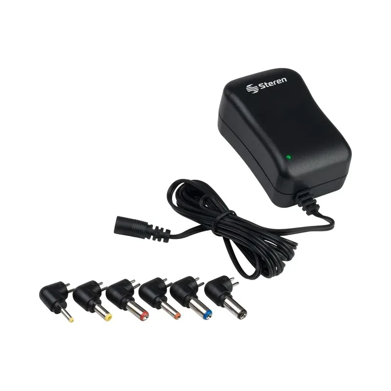 Eliminador regulado de 3 a 12 Vcc, 1,2 A con puntas intercambiables, negro Steren ELI-1200