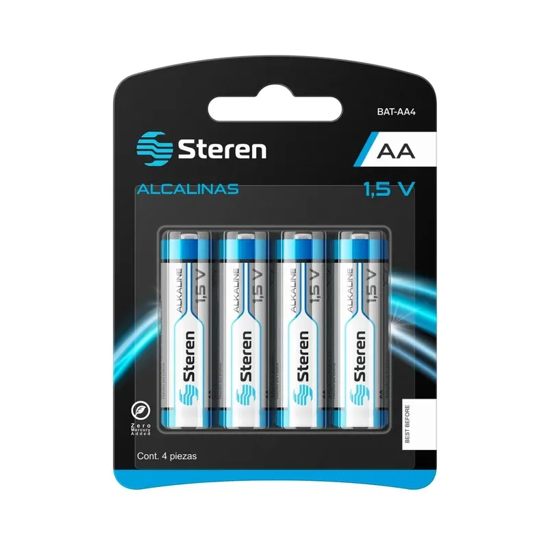 Paquete de 4 baterías alcalinas Ultra “AA” Steren BAT-AA4+