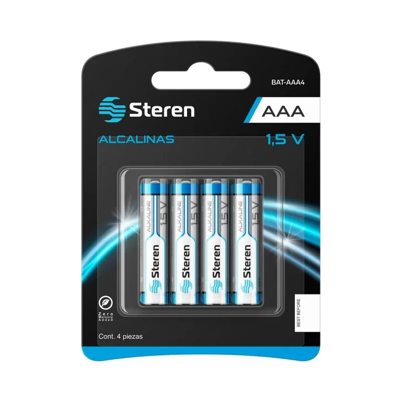 Paquete de 4 baterías alcalinas Ultra “AAA” Steren BAT-AAA4+