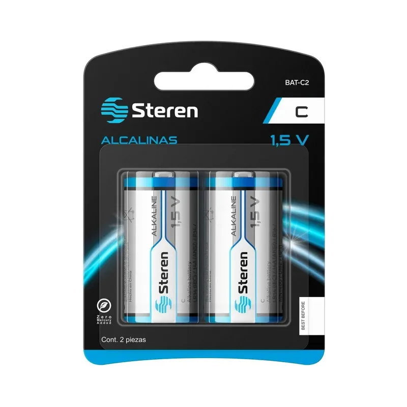 Paquete de 2 pilas alcalinas "C" Steren BAT-C2