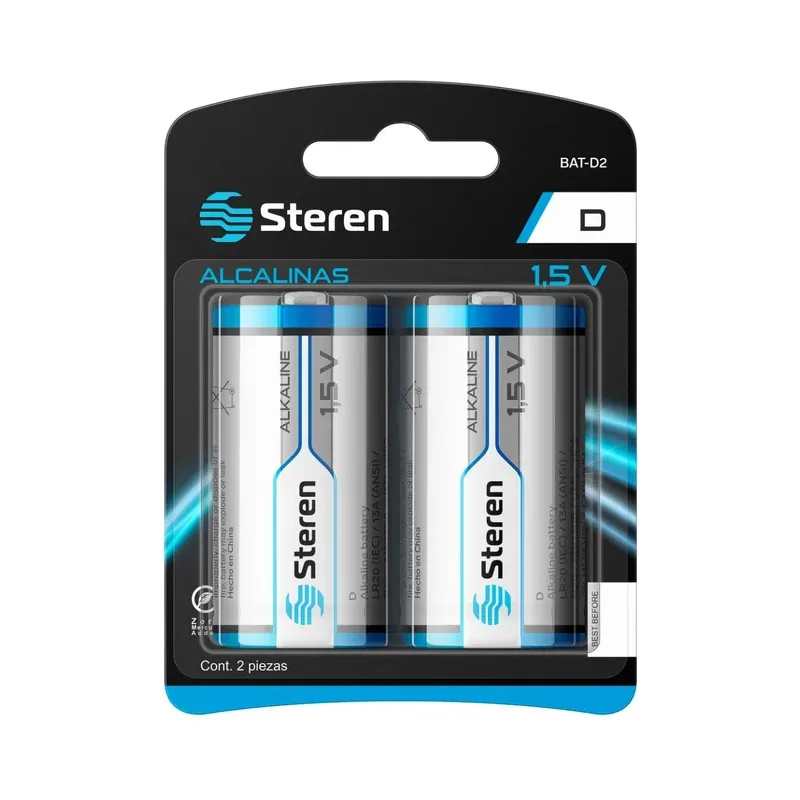 Paquete de 2 pilas alcalinas "D" Steren BAT-D2