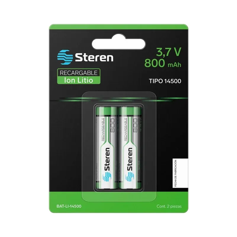 2 baterías recargables Li-ion 800 mAh tipo 14500 Steren BAT-LI-14500