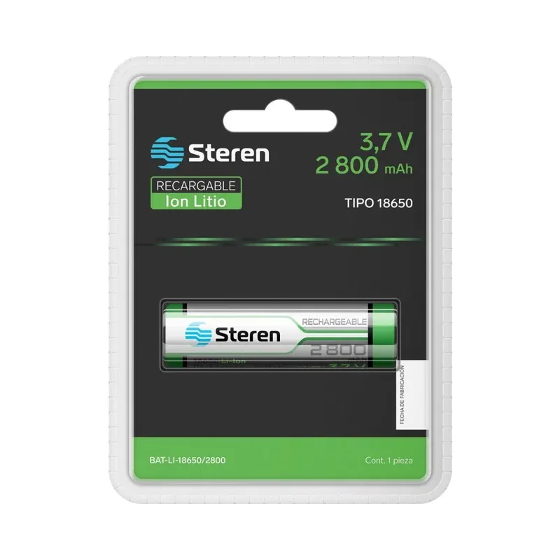Batería recargable Li-ion 2800 mAh tipo 18650 Steren BAT-LI-18650/2800
