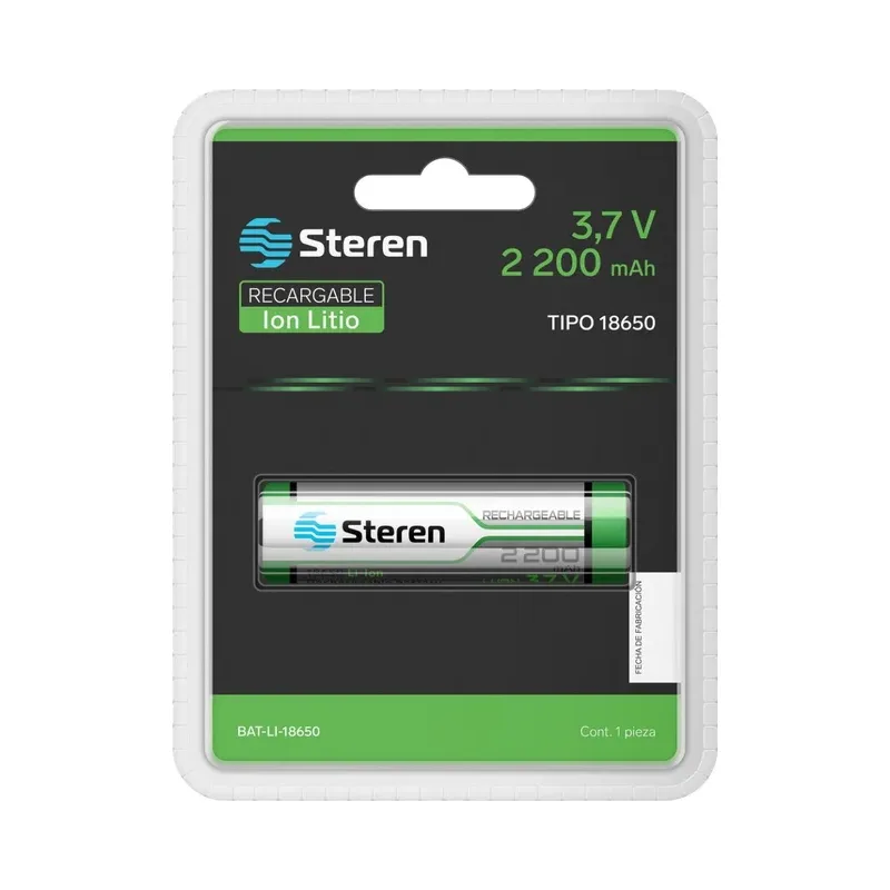 Batería recargable Li-ion 2200 mAh tipo 18650 Steren BAT-LI-18650