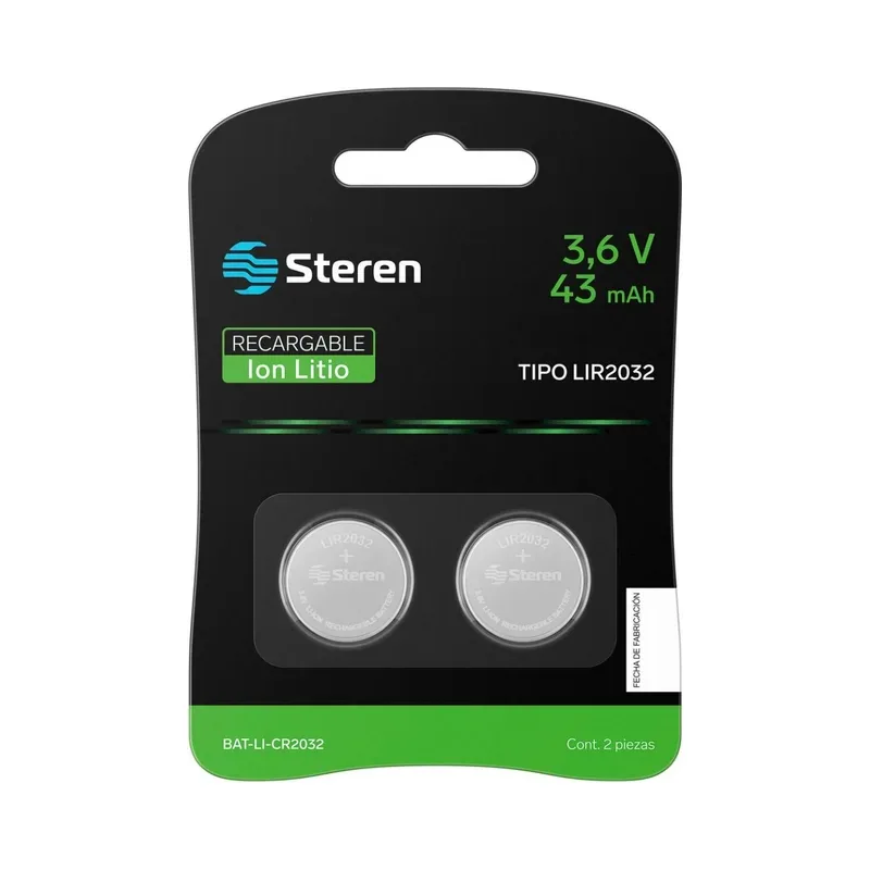2 baterías recargables Li-ion tipo botón “LIR2032” Steren BAT-LI-CR2032