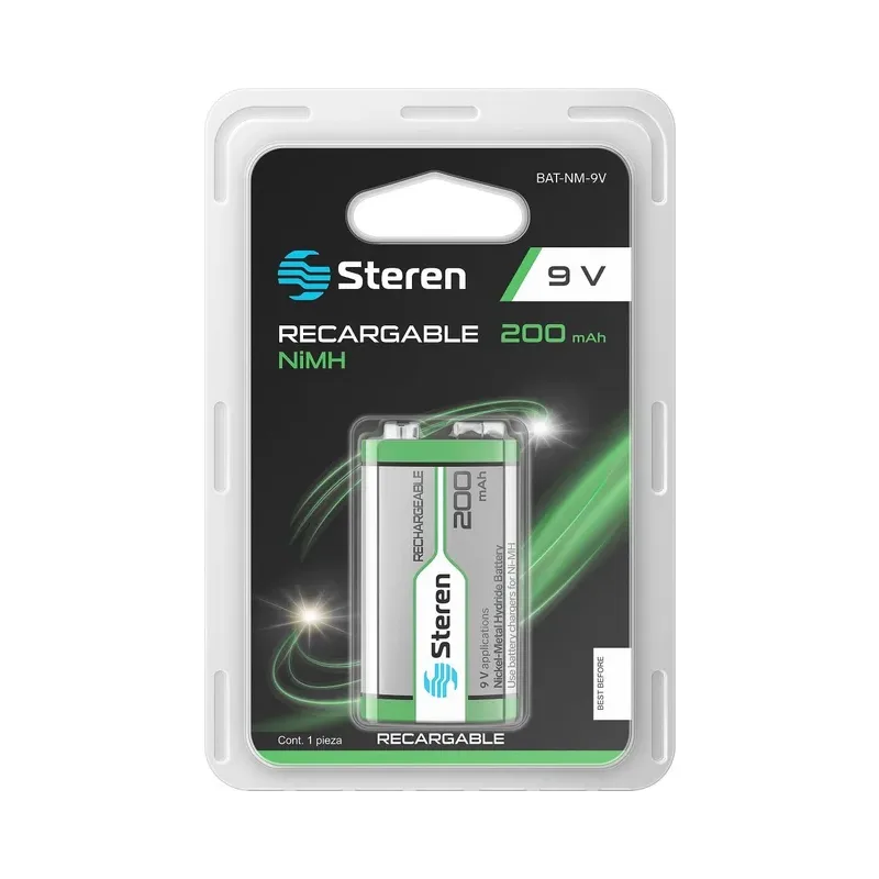 Pila recargable NiMH "9V" (cuadrada) 200 mAh Steren BAT-NM-9V