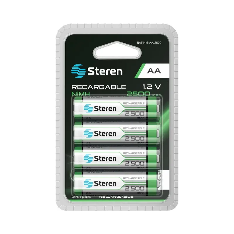 Paquete de 4 pilas recargables de alta capacidad "AA" NiMH 2500 mAh Steren BAT-NM-AA/2500