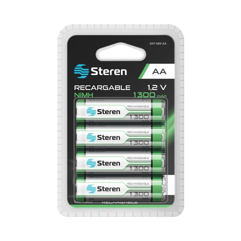 Paquete de 4 pilas recargables "AA" NiMH 1300 mAh Steren BAT-NM-AA