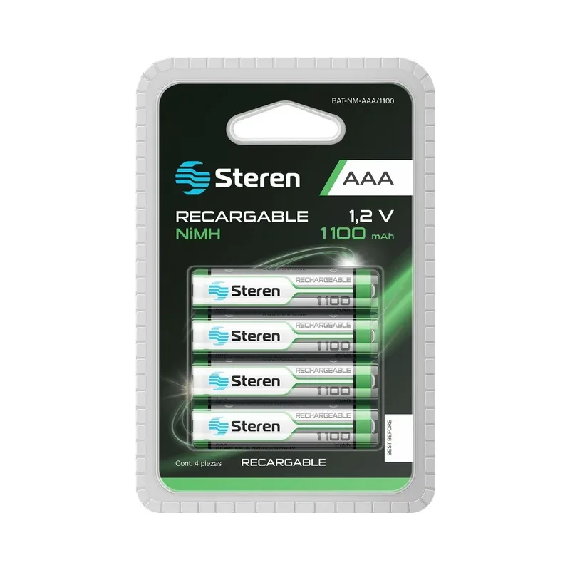 Paquete de 4 pilas recargables de alta capacidad "AAA" NiMH 1100 mAh Steren BAT-NM-AAA/1100
