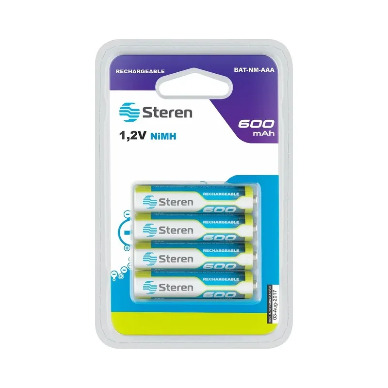 Paquete de 4 pilas recargables "AAA" NiMH 600 mAh Steren BAT-NM-AAA