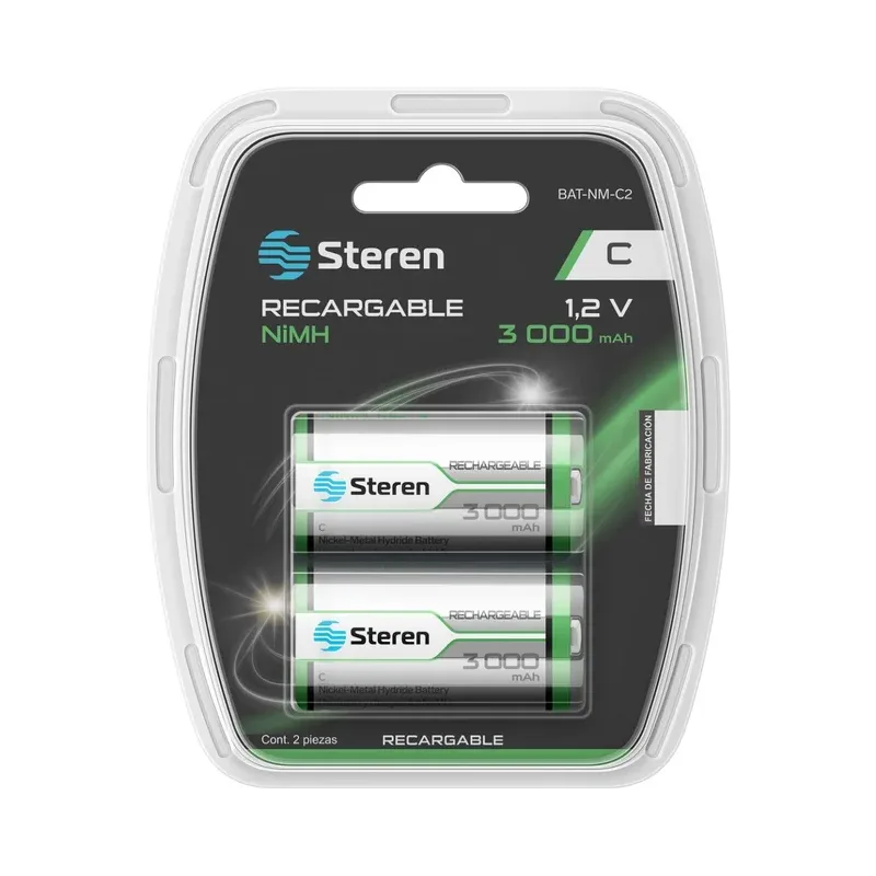Paquete de 2 pilas recargables "C" NiMH 3000 mAh Steren BAT-NM-C2