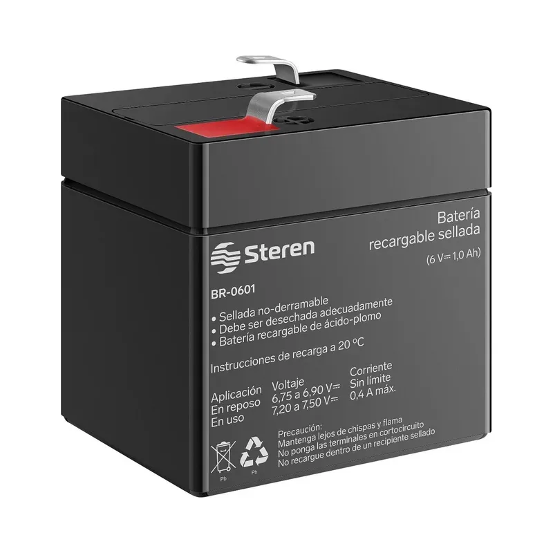 Batería sellada de ácido-plomo, 6 Vcc 1 Ah Steren BR-0601