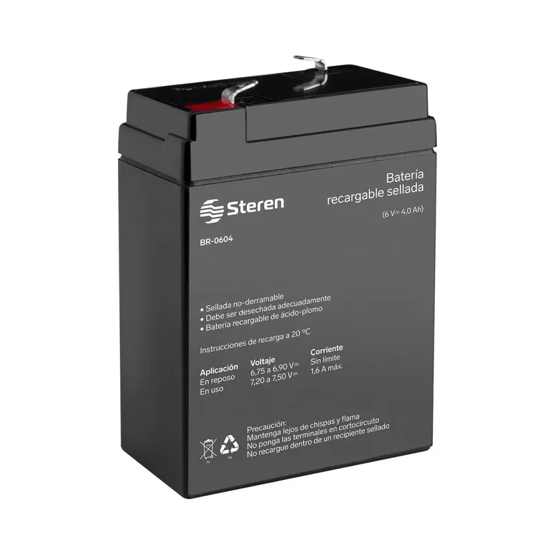 Batería sellada de ácido-plomo, 6 Vcc 4 Ah Steren BR-0604