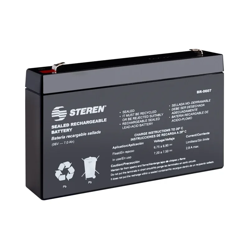 Batería sellada de ácido-plomo, 6 Vcc 7 Ah Steren BR-0607