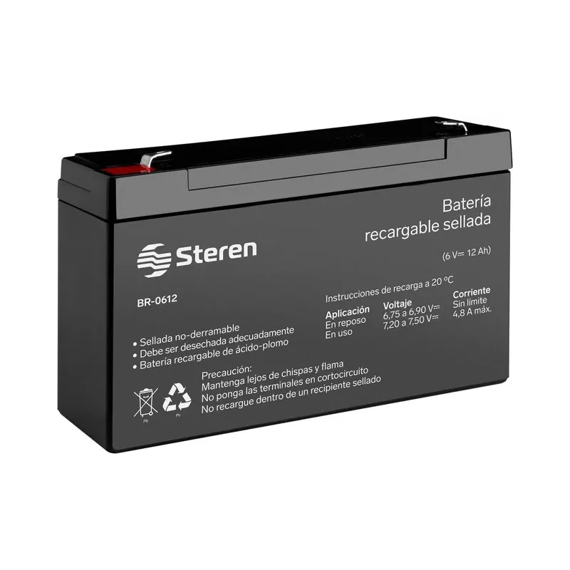 Batería sellada de ácido-plomo, 6 Vcc 12 Ah Steren BR-0612