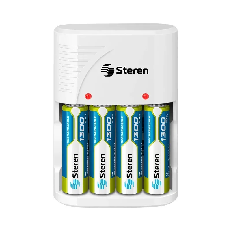 Cargador de pilas "AA, AAA y 9V". Incluye 4 pilas AA Steren CRG-020