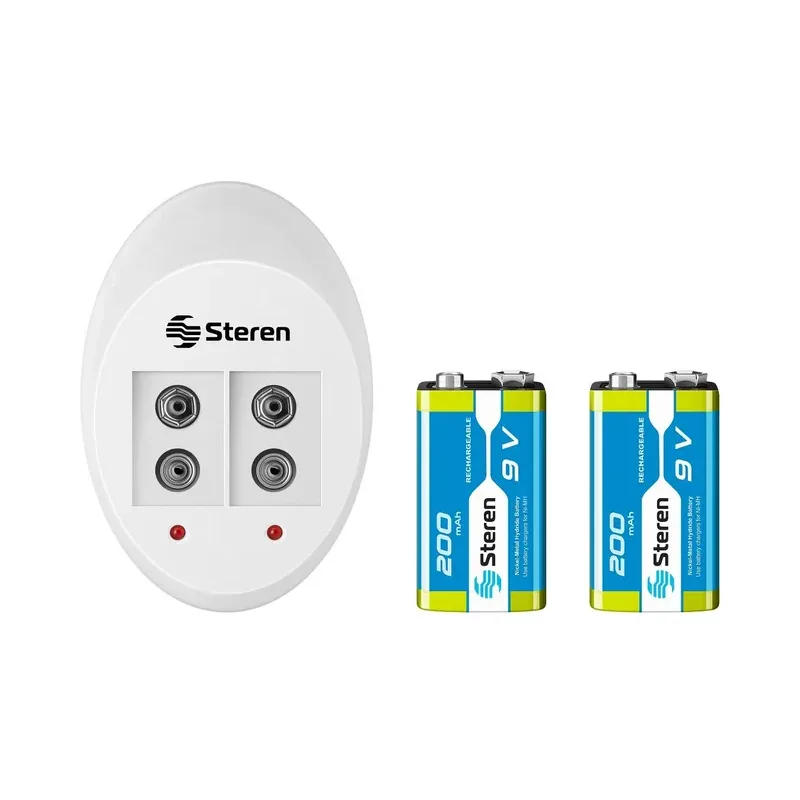 Cargador inteligente de pilas "9V". Incluye 2 pilas 9V Steren CRG-250